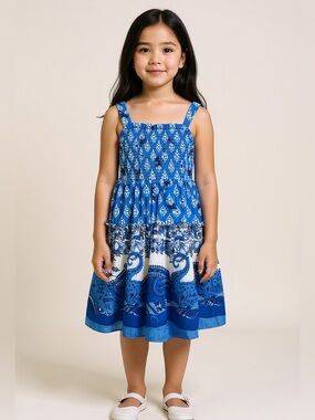 a loves a dress LoveShackFancy Women's Angie Cotton Floral Midi-Dress - Warm Pink Cloud Sky Blue Re-Edition Aveline Cotton Mini Dress